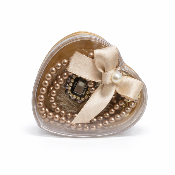 kalpli kutu İnci tesbih ve zikirmatik hediye seti krem