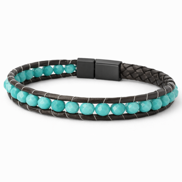 manyetik kilitli turkuaz taş deri bileklik