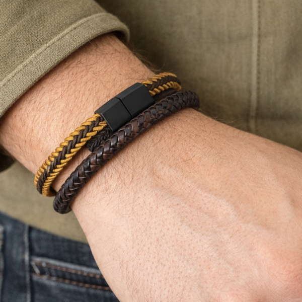 Çift Örgü deri erkek bileklik