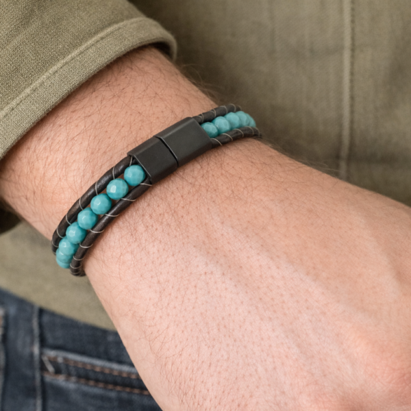 manyetik kilitli turkuaz taş deri bileklik