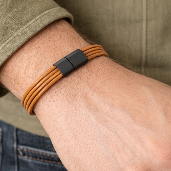 taba renk düz deri erkek bileklik